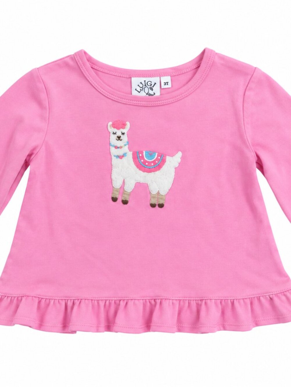 Luigi Kids Pink Llama Appliqué Shirt 3T